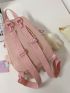 Pompom & Letter Patch Decor Classic Backpack With Cartoon Rabbit Bag Charm Pink Cute