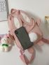 Pompom & Letter Patch Decor Classic Backpack With Cartoon Rabbit Bag Charm Pink Cute