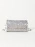 Mini Rhinestone Decor Square Bag Flap Chain Strap For Party