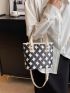 Small Bucket Bag Geometric Pattern Double Handle Studded Detail