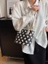 Small Bucket Bag Geometric Pattern Double Handle Studded Detail