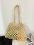 Medium Straw Bag Double Handle Hollow Out Beach Bag