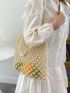 Medium Straw Bag Double Handle Hollow Out Beach Bag