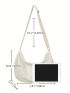 Letter Patch Decor Hobo Bag Oversized White Zipper