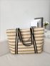 Striped Pattern Straw Bag Oversized Vacation