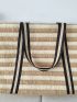 Striped Pattern Straw Bag Oversized Vacation