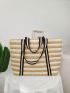 Striped Pattern Straw Bag Oversized Vacation