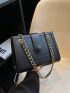 Small Square Bag Crocodile Embossed Button Decor Chain Strap