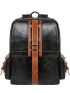 Two Tone Laptop Backpack Stitch Detail Buckle Decor Vintage Camping Bag