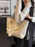 Letter Embossed Shoulder Tote Bag Minimalist