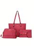 4Pcs Simple Fashionable Tote Bag Set, Solid Color Bag Set, Large Capacity Bag, Best Work Bag For Women