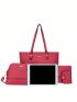 4Pcs Simple Fashionable Tote Bag Set, Solid Color Bag Set, Large Capacity Bag, Best Work Bag For Women