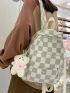 Medium Fashion Backpack Plaid Pattern With Cartoon Decor