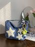 Large Capacity Hobo Bag Star & Flower Decor