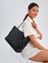 Quilted Chain Shoulder Tote Bag