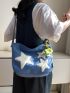 Large Capacity Hobo Bag Star & Flower Decor