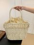 Shell Decor Straw Bag Drawstring Design