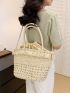 Shell Decor Straw Bag Drawstring Design