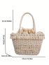 Shell Decor Straw Bag Drawstring Design