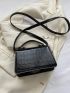 Mini Flap Square Bag Crocodile Embossed Black