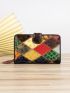 Colorblock Long Wallet Embossed Detail Genuine Leather