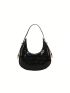 Small Hobo Bag Geometric Embossed Black