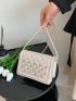 Rhinestone Decor Square Bag Mini Flap White