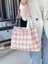 Medium Tote Bag Argyle Pattern Double Handle