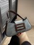 Beige Baguette Bag Metal Decor