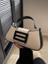 Beige Baguette Bag Metal Decor