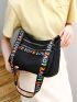 Women's Embroidered Shoulder Bag, Casual Letter Detail Lightweight Multi Zipper Crossbody Bag