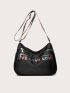 Women's Embroidered Shoulder Bag, Casual Letter Detail Lightweight Multi Zipper Crossbody Bag