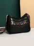 Women's Embroidered Shoulder Bag, Casual Letter Detail Lightweight Multi Zipper Crossbody Bag