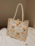 Linen Tote Bag, Cartoon Hand-carrying Snack Bag, Bear Print Handbag
