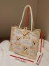 Linen Tote Bag, Cartoon Hand-carrying Snack Bag, Bear Print Handbag
