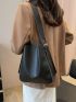 Minimalist Bucket Bag Adjustable Handle Black With Inner Pouch