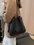 Minimalist Bucket Bag Adjustable Handle Black With Inner Pouch