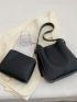 Minimalist Bucket Bag Adjustable Handle Black With Inner Pouch