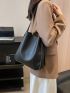 Minimalist Bucket Bag Adjustable Handle Black With Inner Pouch