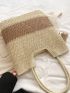 Colorblock Straw Bag Large Capacity Tassel Decor Vacation