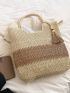 Colorblock Straw Bag Large Capacity Tassel Decor Vacation