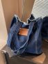 Letter Patch Decor Shopper Bag Large Capacity Denim