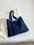 Letter Patch Decor Shopper Bag Large Capacity Denim