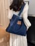 Letter Patch Decor Shopper Bag Large Capacity Denim