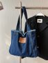 Letter Patch Decor Shopper Bag Large Capacity Denim