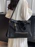 Minimalist Shoulder Tote Bag Large Capacity Tassel Decor Black