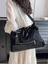 Minimalist Shoulder Tote Bag Large Capacity Tassel Decor Black