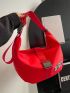 Letter Patch Decor Hobo Bag Large Capacity Neon Red