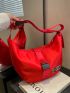 Letter Patch Decor Hobo Bag Large Capacity Neon Red