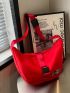 Letter Patch Decor Hobo Bag Large Capacity Neon Red